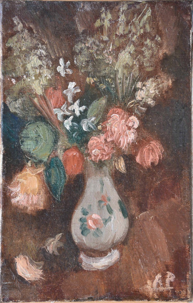 Amédée De La Patelliere "bouquet In Blue Vase" Oil On Canvas 35x24